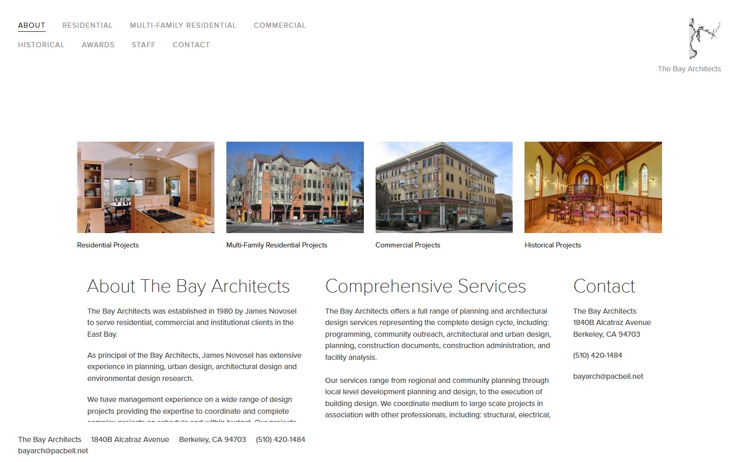Current bayarch.com homepage showing small thumbnail strip and dated spacing