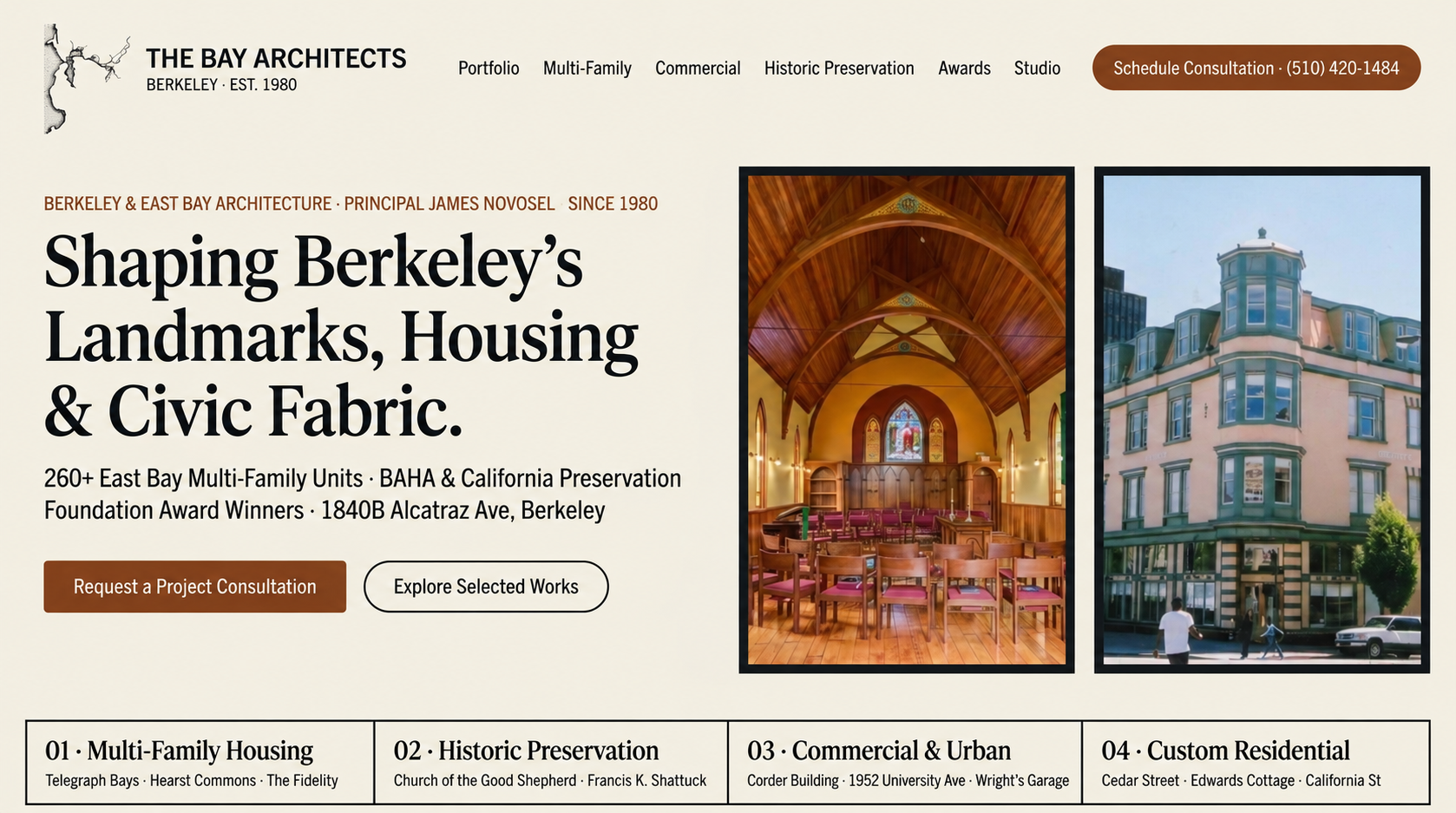 Proposed homepage design for the new bayarch.com